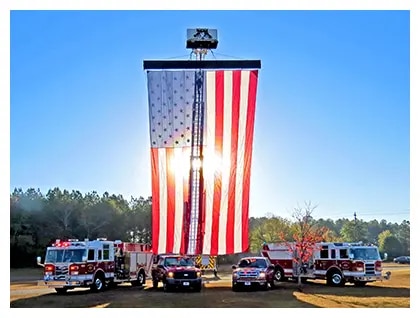 U.S. flag banner at local Charter School's Veterans Day celebration