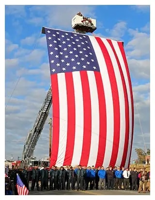 U.S. flag banner at Officer Nick Smarr's funeral