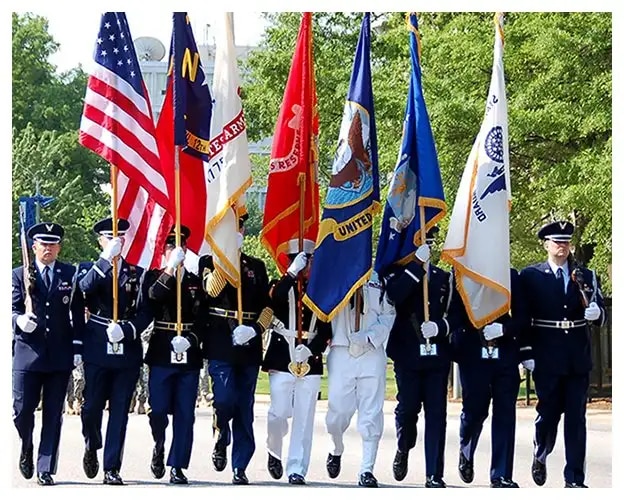 military flag display in a parade