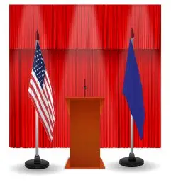 how to position U.S. flag when displayed in auditorium or in church setting