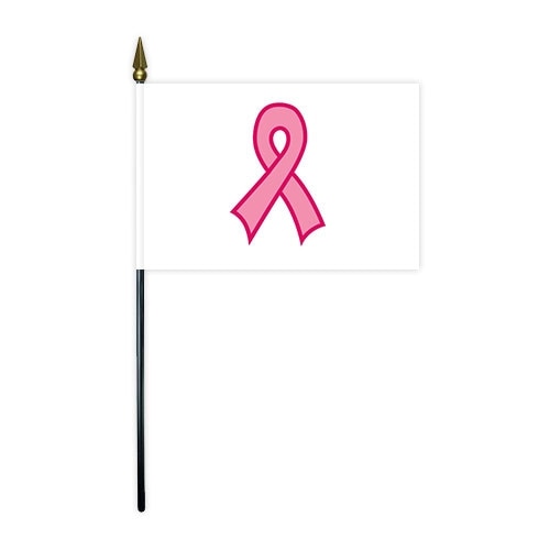 Nylon Sewn Pink Ribbon Mounted Flag