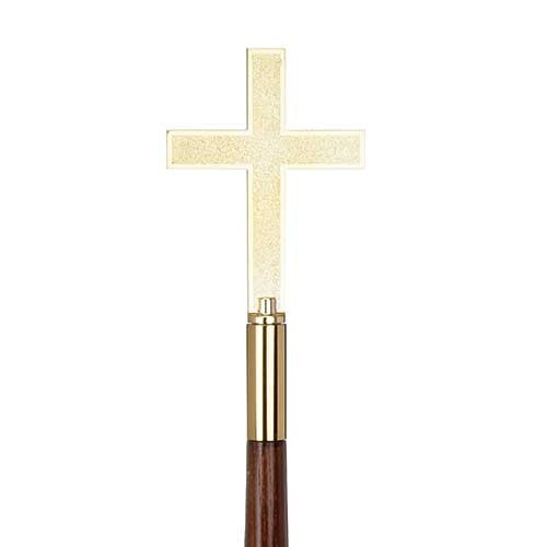 gold cross on wooden handle