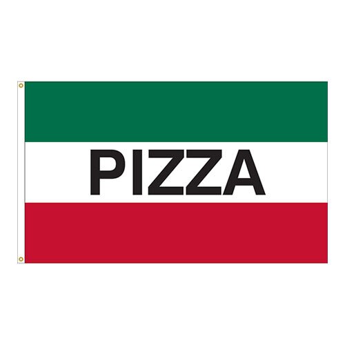 flag with pizza in middle stripes