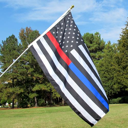 Thin Red and Blue Line Stripe on Black American Flag | Carrot-Top Flags