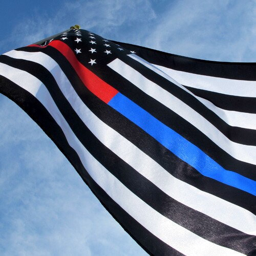 U.S. flag with red and blue line