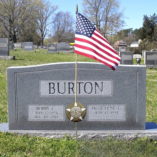 Burton grave with flag and stone