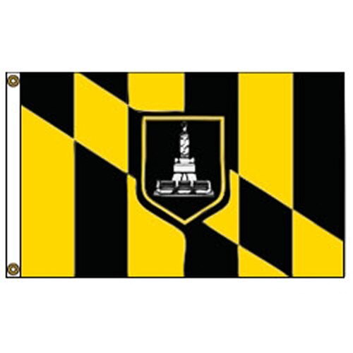 black and yellow flag with emblem