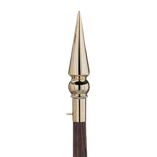 gold spear tip on wooden handle