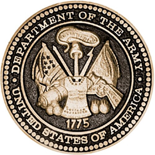 Army seal with eagle and flags