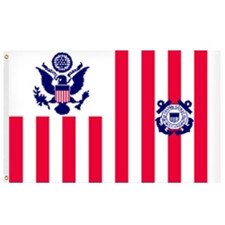 US flag with red stripes and emblem