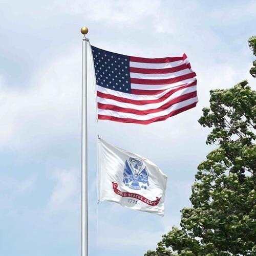 USA flag and Army flag flying