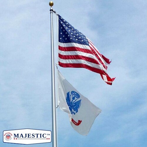 USA flag and military flag flying