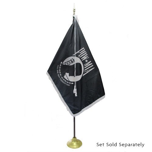 black flag on gold stand