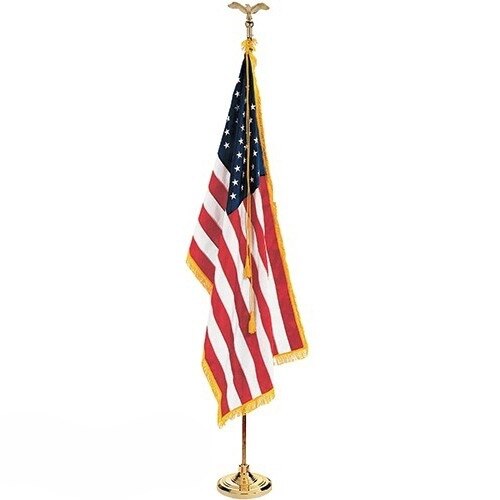 US flag on gold stand