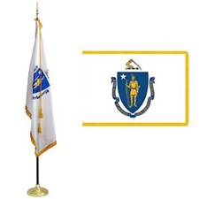 Massachusetts state flag and pole