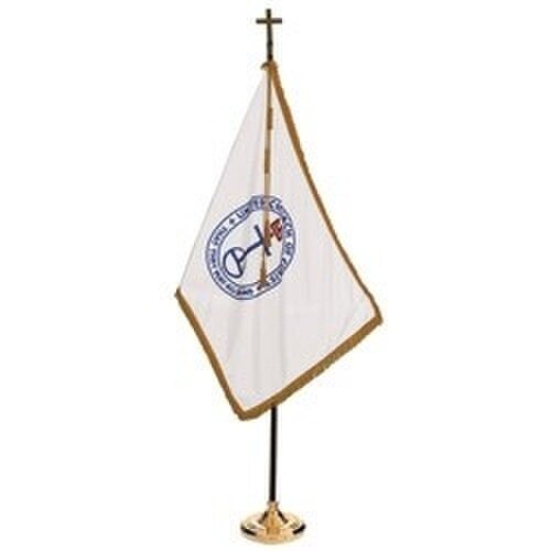 flag with cross and emblem