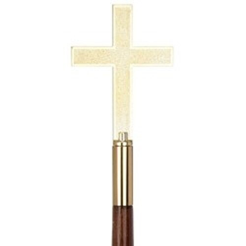 gold cross on wooden handle