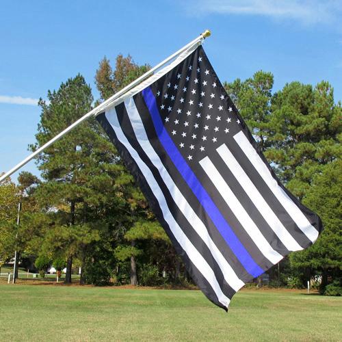 Black and white american flag with blue stripe discount