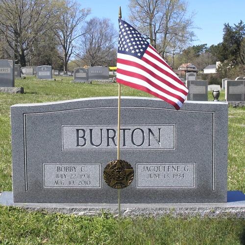 Burton grave marker with flag
